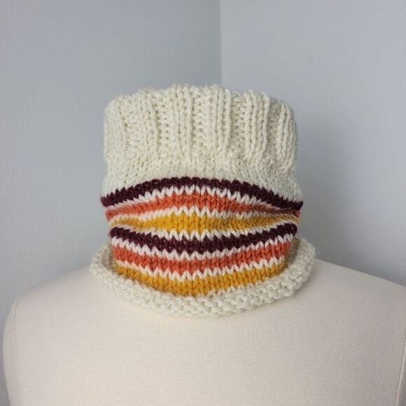 🍁 Gold Orange Burgandy & Cream Crochet Knit Handmade Neck Warmer Gaiter - Picture 3 of 11